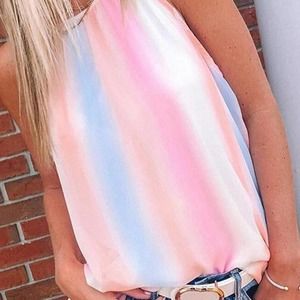 RAINBOW TIE-DYE HALTER LOOSE SLEEVELESS TOP LARGE